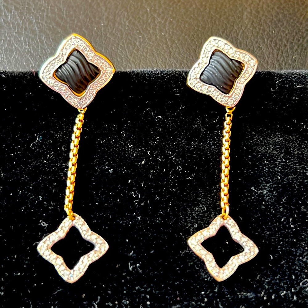David Yurman Earrings 18K Diamond & Black Onyx